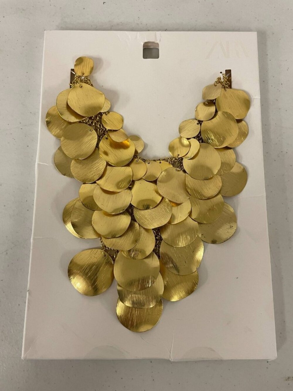 Zara Gold Bib Disc Statement Necklace Brushed Metal Layered Choker New
